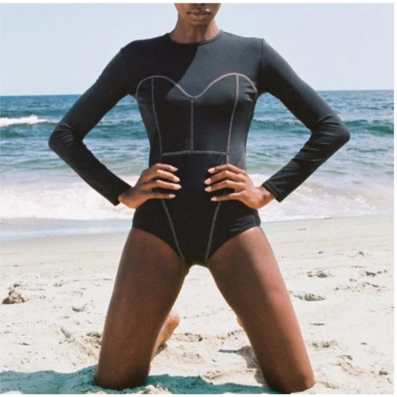 Mara Hoffman Lido One Piece Swimsuit Rash Guard Medium NEW - Picture 2 of 5